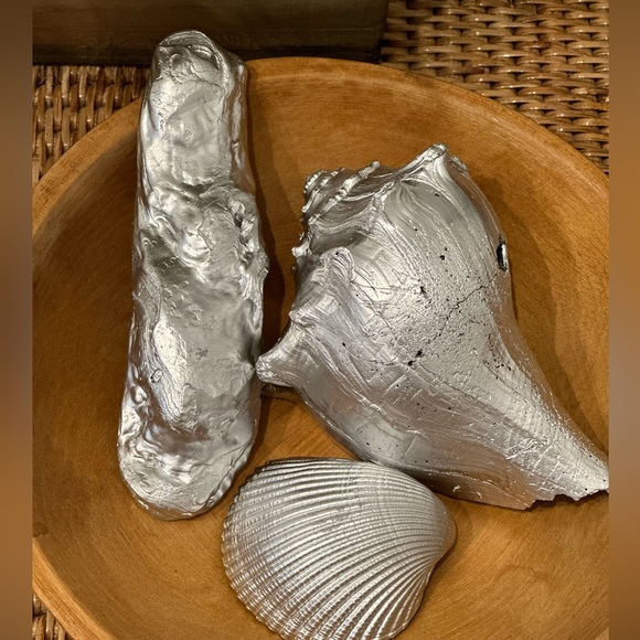 Silver Coated Large Seashells Set of 3 🎁Wrapped & Gives Back🎗️ - Picture 1 of 7